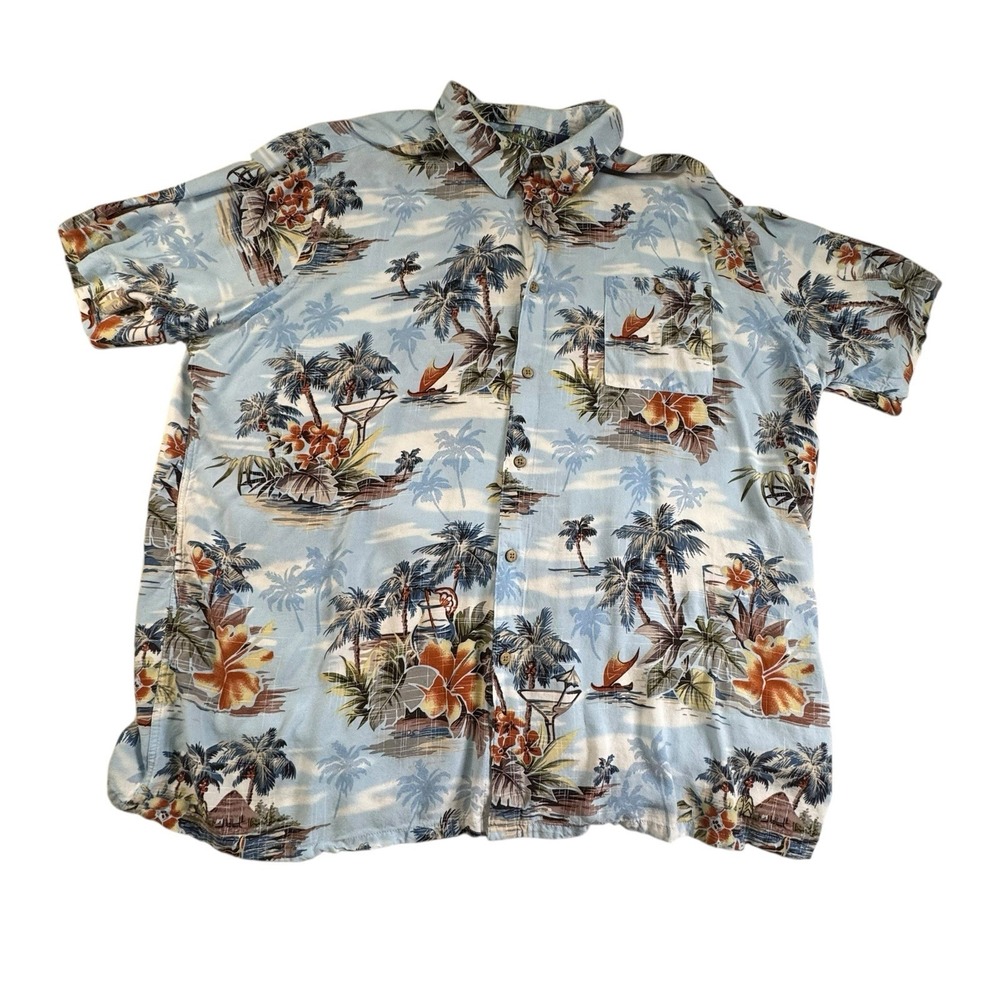 Campia Shirt Mens XXL Hawaiian Blue with Palm‎ Trees & Margarita Glass Cruise
